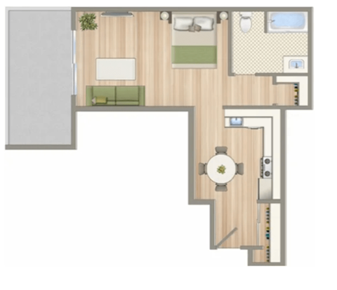 Floor plan for studio, 1 bath, 507 sqft